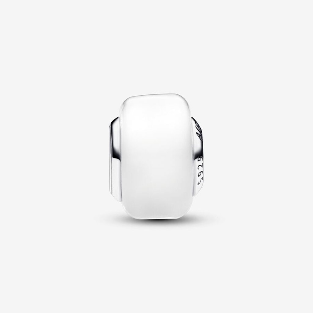 PANDORA  White Mini Murano Glass Charm in Sterling Silver