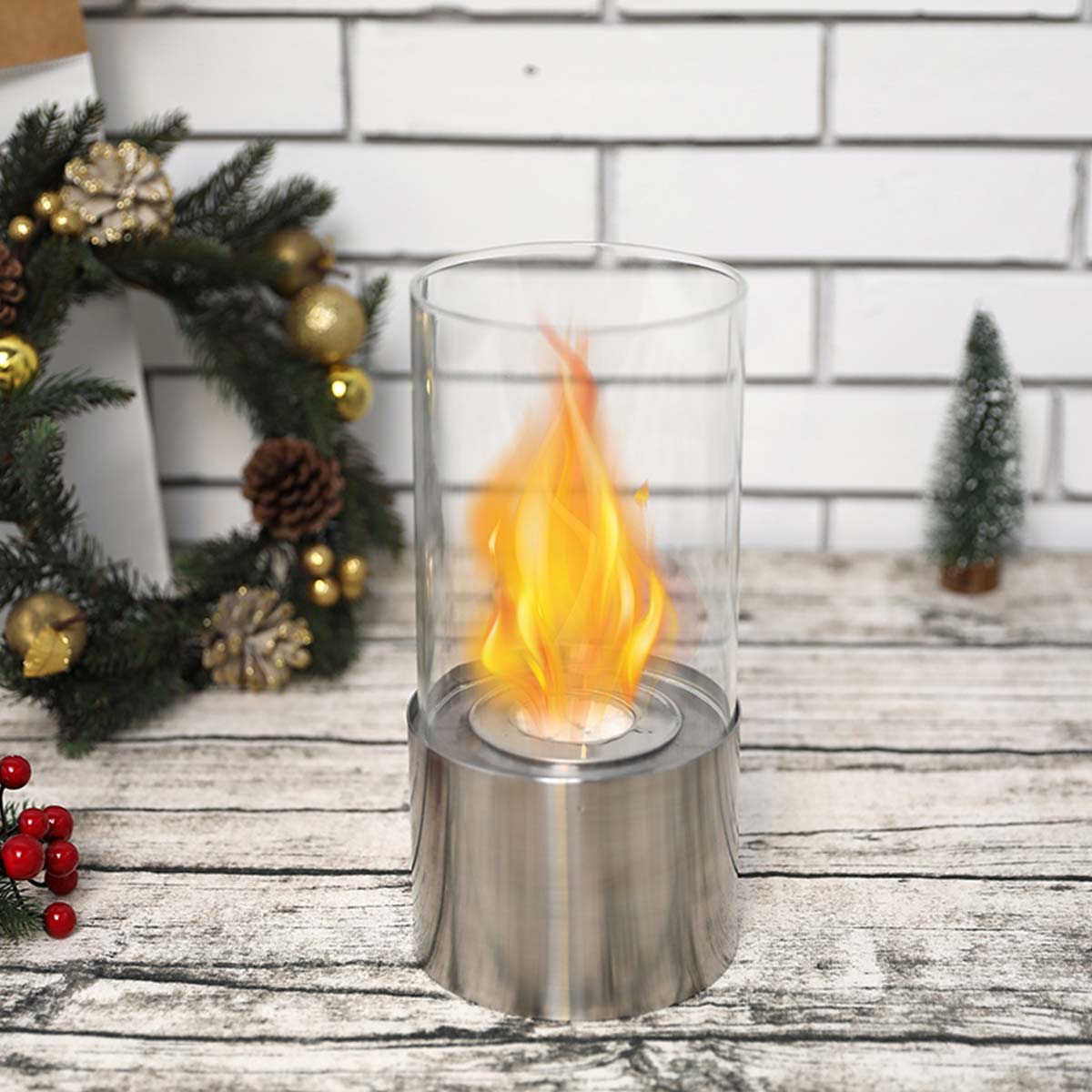 JHY DESIGN 10"H Stainless Steel Tabletop Fireplace for Home Patio Garden(Sliver Base)