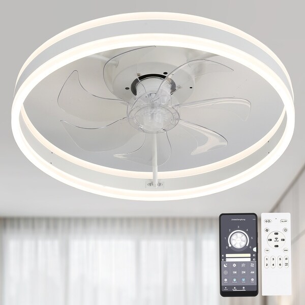 Oaks Aura Modern 20in. Low Profile Ceiling Fan with Light， 6-Speed Flush Mount Ceiling Fan， Smart App Remote Control For Bedroom Shopping - The Best Deals on Ceiling Fans | 40786745