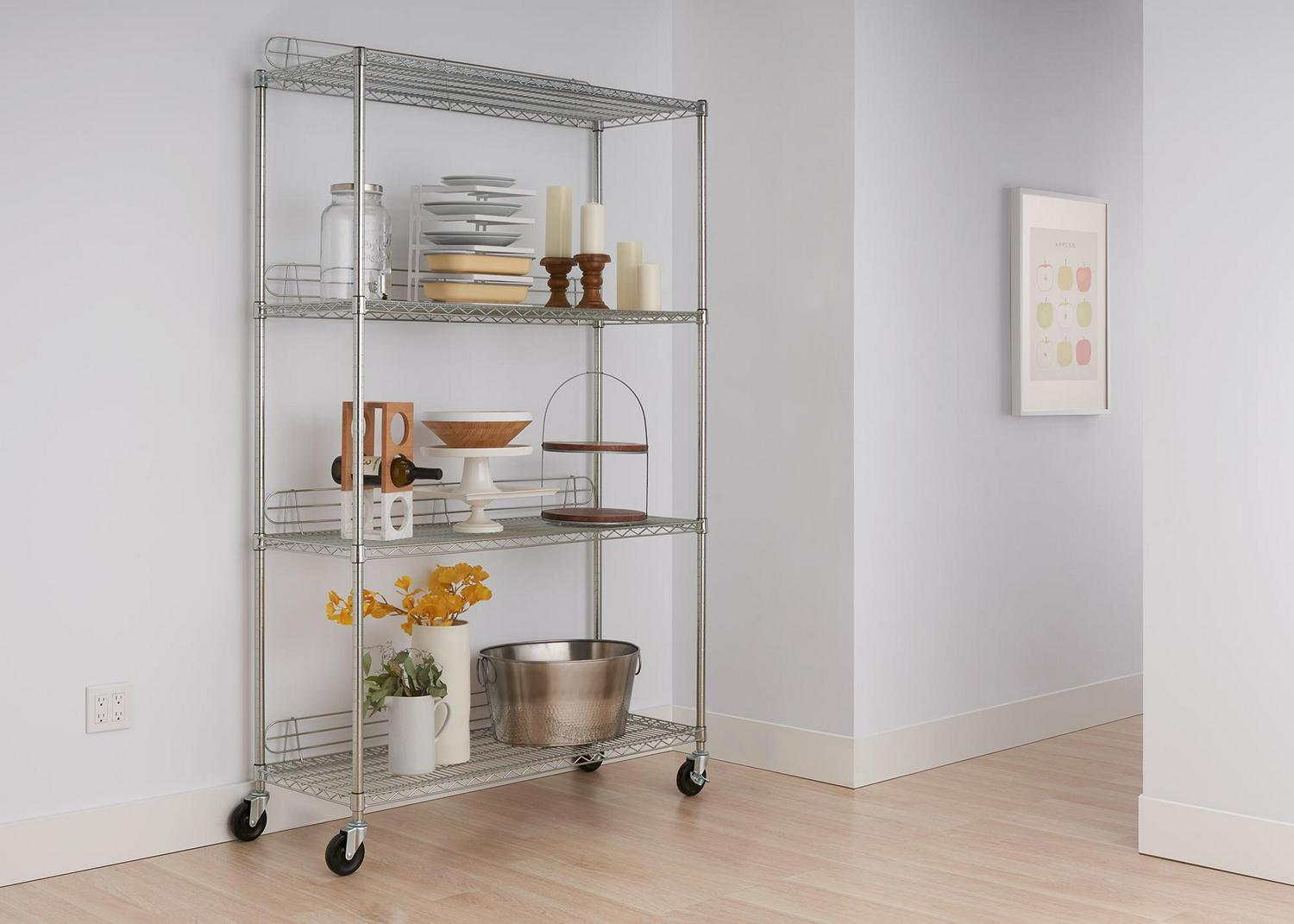 TRINITY EcoStorage 4-Tier NSF 48 x 18 Wire Shelving Rack with Wheels  Chrome