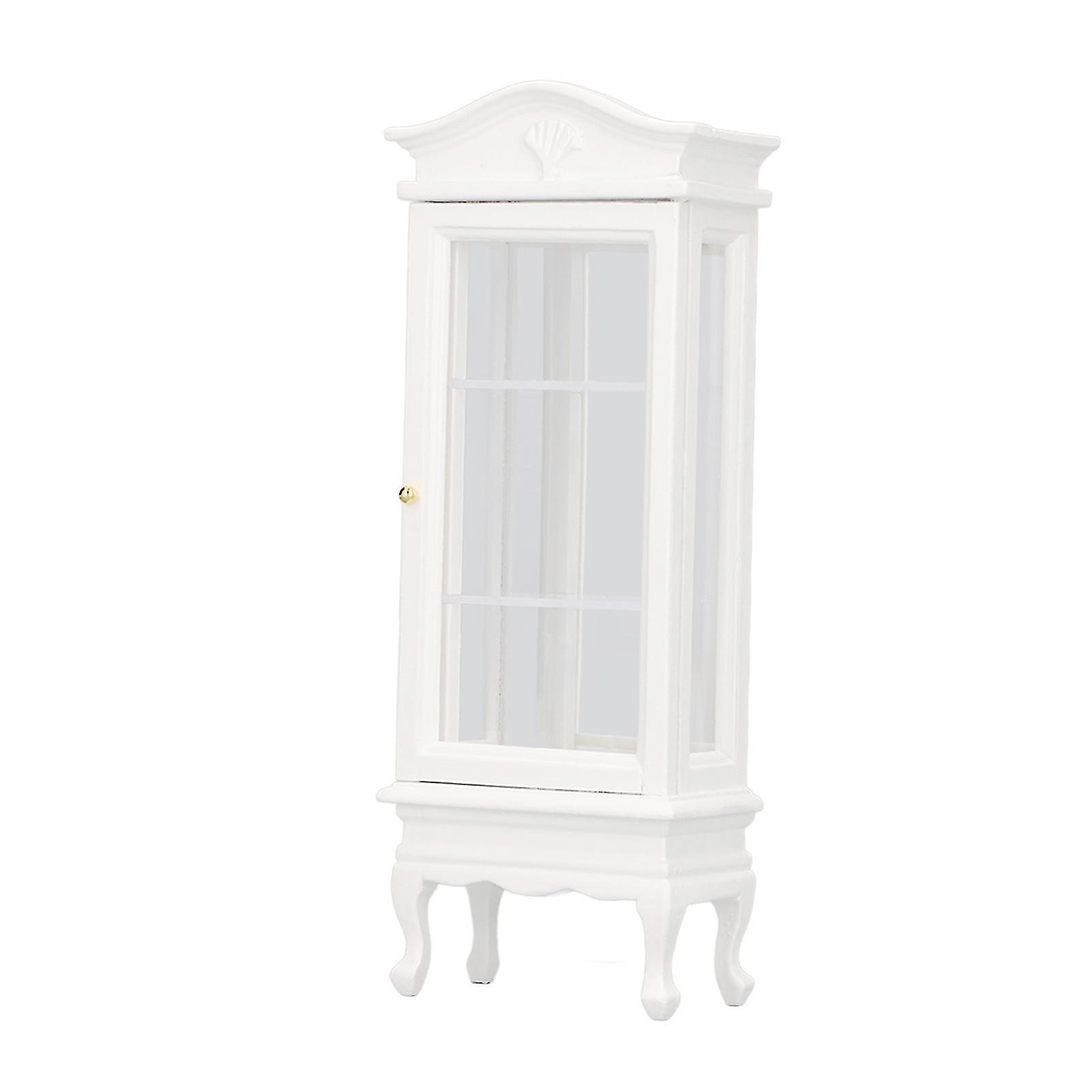 1:12 Doll House Miniature Cabinet Wooden Simulation White Arc Roof Single Door Dollhouse Display Cabinet