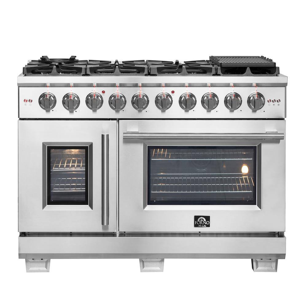 Forno Capriasca 48 in. Freestanding French Door Double Oven Dual Fuel Range 8 Burner Stainless Steel FFSGS6460-48