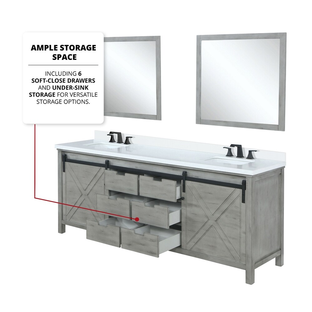 Marsyas 80 in W x 22 in D Brown Double Bath Vanity  Cultured Marble Countertop  Faucet Set and 30 in Mirrors