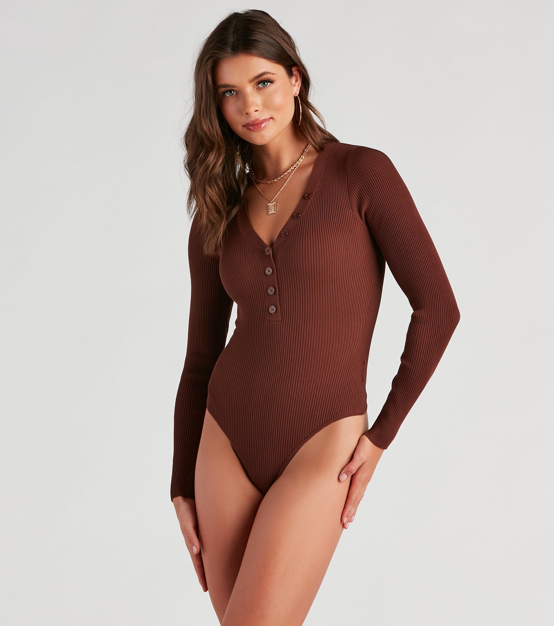 Button A Serious Note Rib Bodysuit