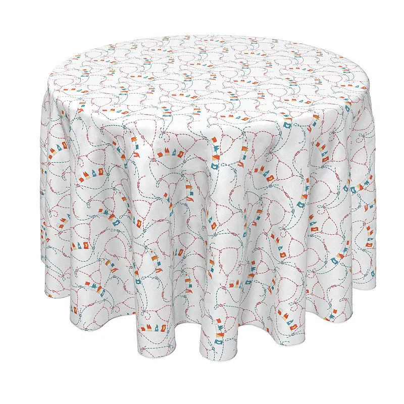 Round Tablecloth， 100% Polyester， 70 Round， Marine Life Rope Knot and Flags