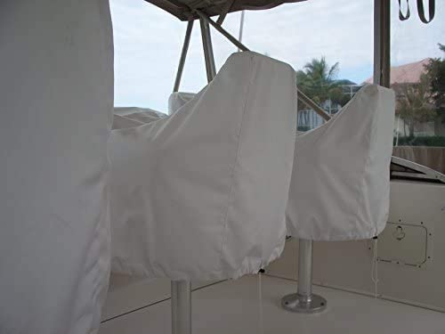 Sun-Protect Marine Canvas Boat Seat Cover， White Weather Resistant Fabric Protects Captains Chair from The Elements