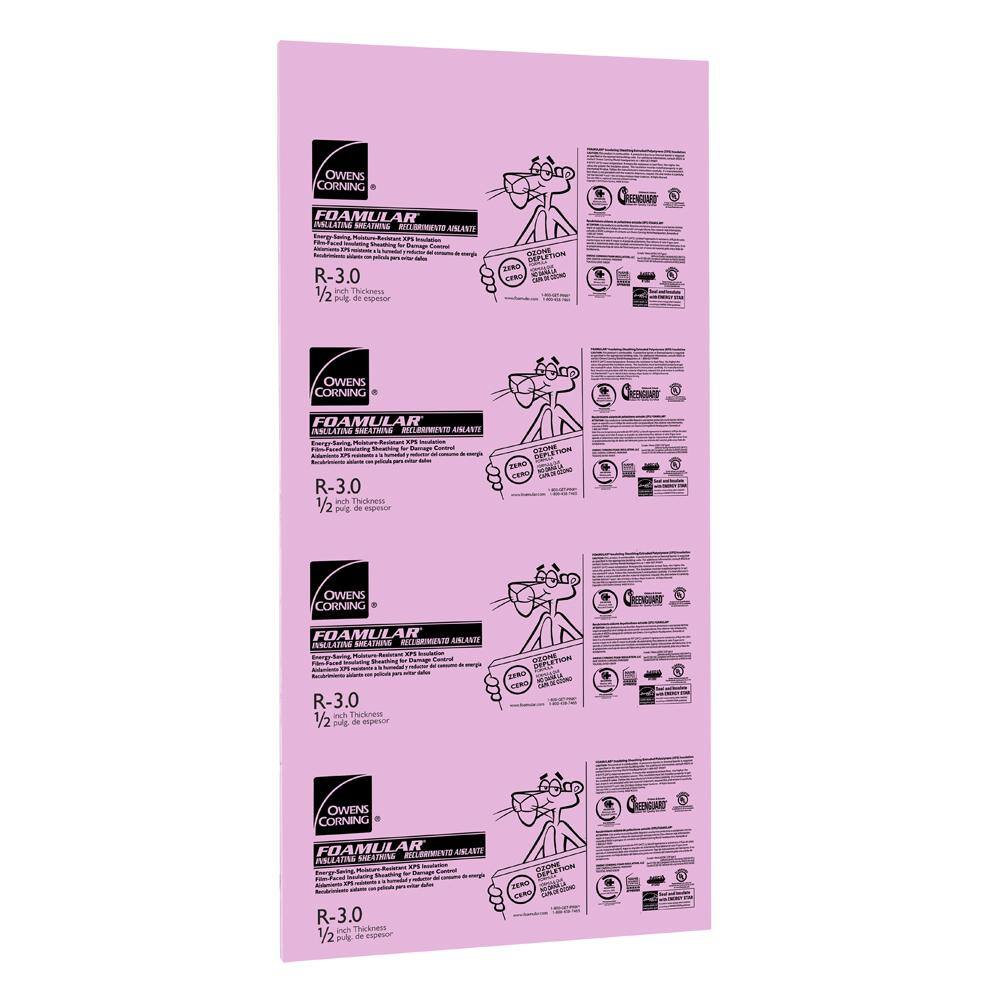 Owens Corning FOAMULAR 12 in. x 4 ft. x 8 ft. R-3 Square Edge Rigid Foam Board Insulation Sheathing 36L