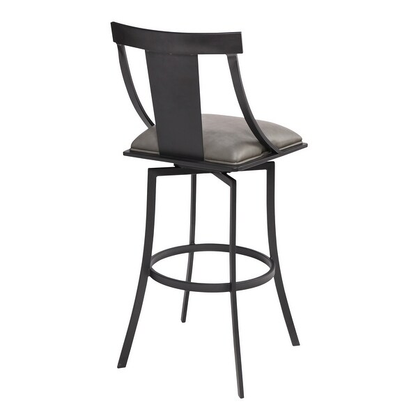 Armen Living Brisbane Contemporary Barstool in Matte Black Finish and Vintage Grey Faux Leather