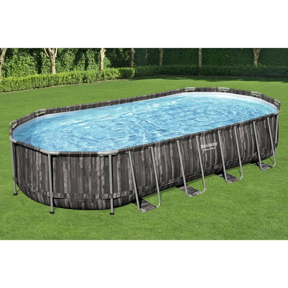 Bestway 24 ft. x 12 ft. Oval 48 in. Deep Soft-Sided Above Ground Swimming Pool Set 5611UE-BW