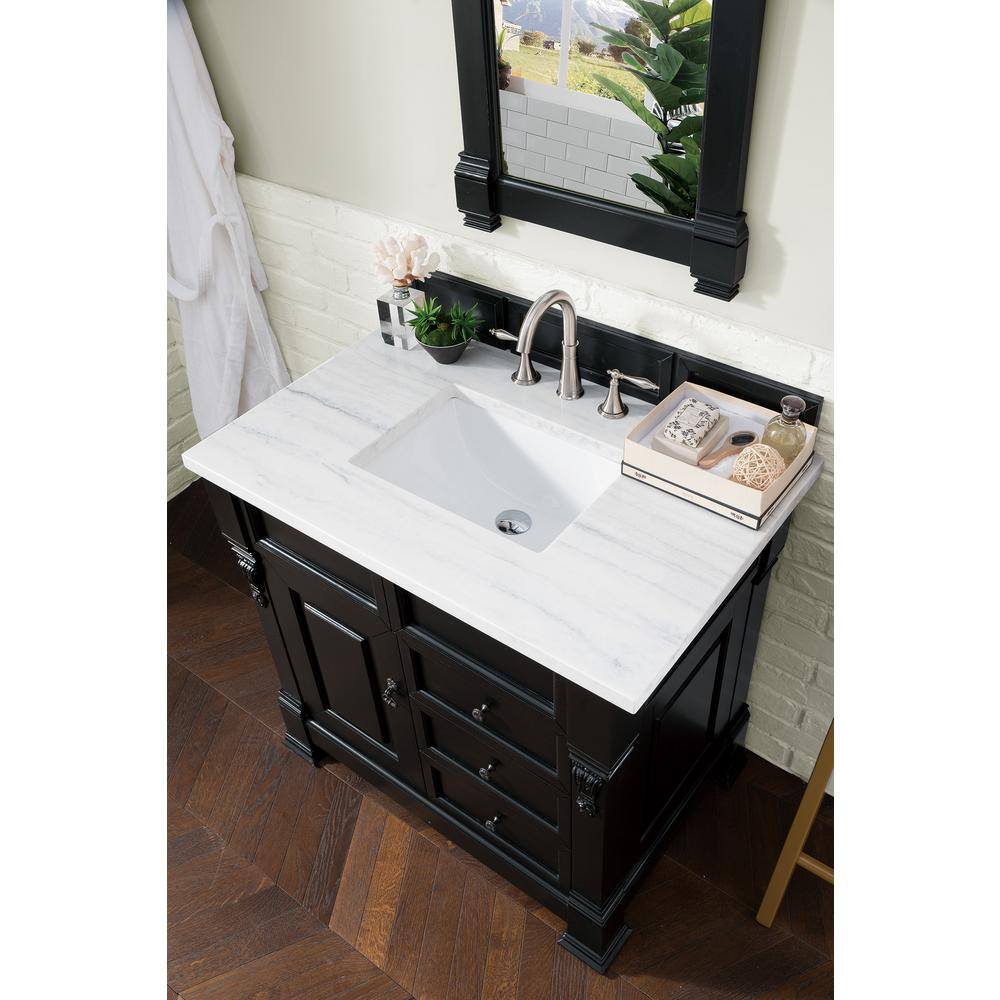 James Martin Vanities Brookfield 36 in. W x 23.5 in. D x 34.3 in. H Bathroom Vanity in Antique Black with Solid Surface Top in Arctic Fall 147-114-5536-3AF