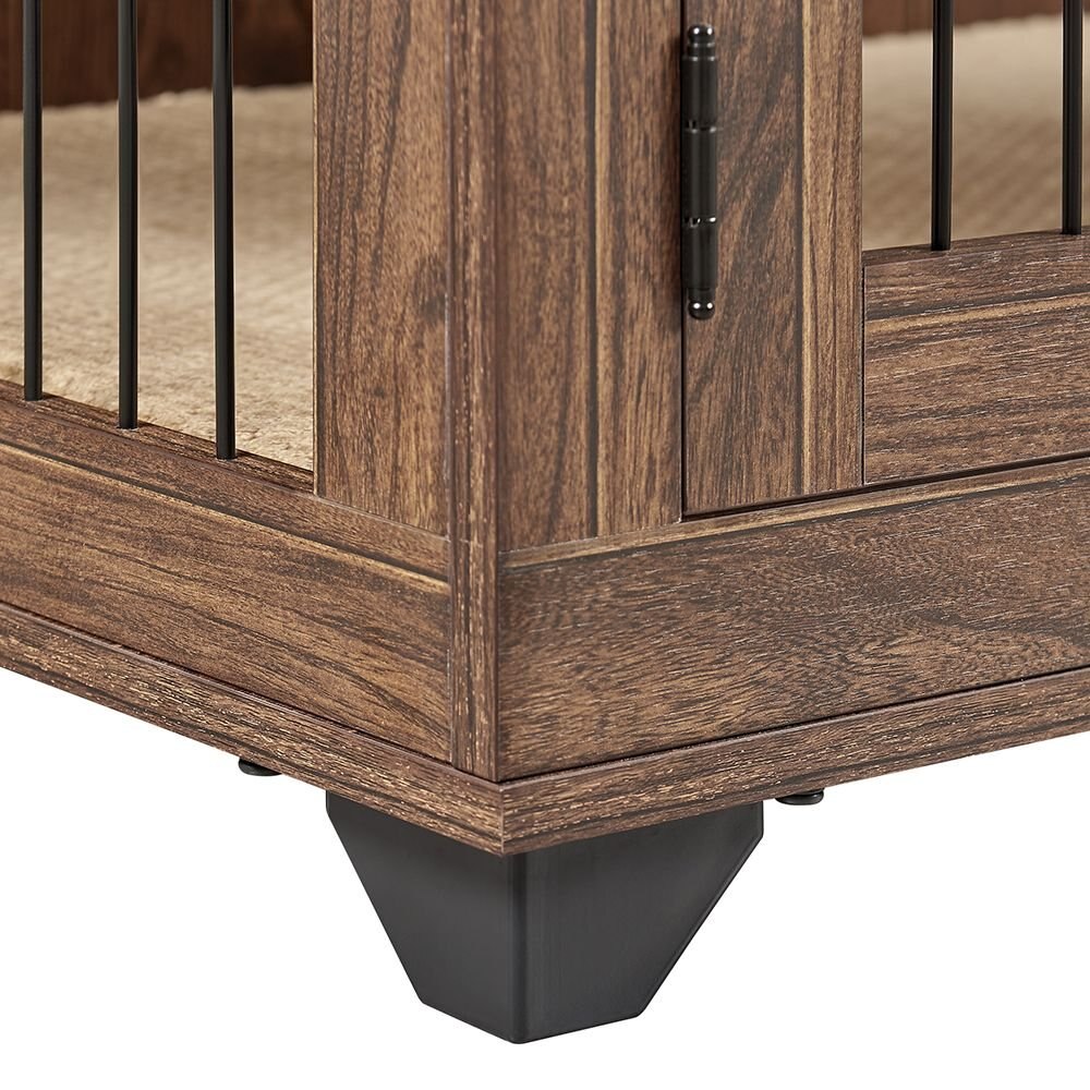 Unipaws Wooden Wire Furniture End Table Dog Crate， Walnut