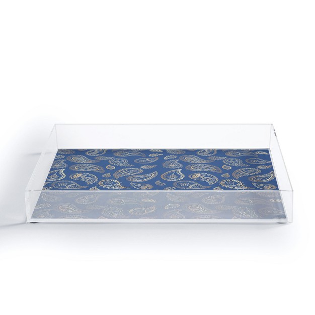 Cynthia Haller Classic Blue And Gold Paisley Acrylic Tray Deny Designs