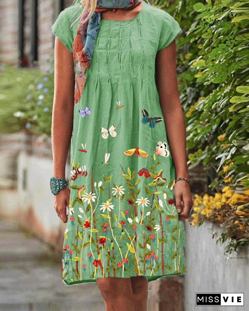 Vintage Casual Floral Printed Women Linen Dresses