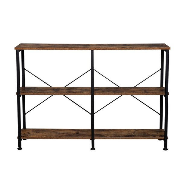 3-Tier Console Sofa Table， Industrial Foyer Table for Living Room， Entry Way， Hallway， Rustic Brown RT - 44.5