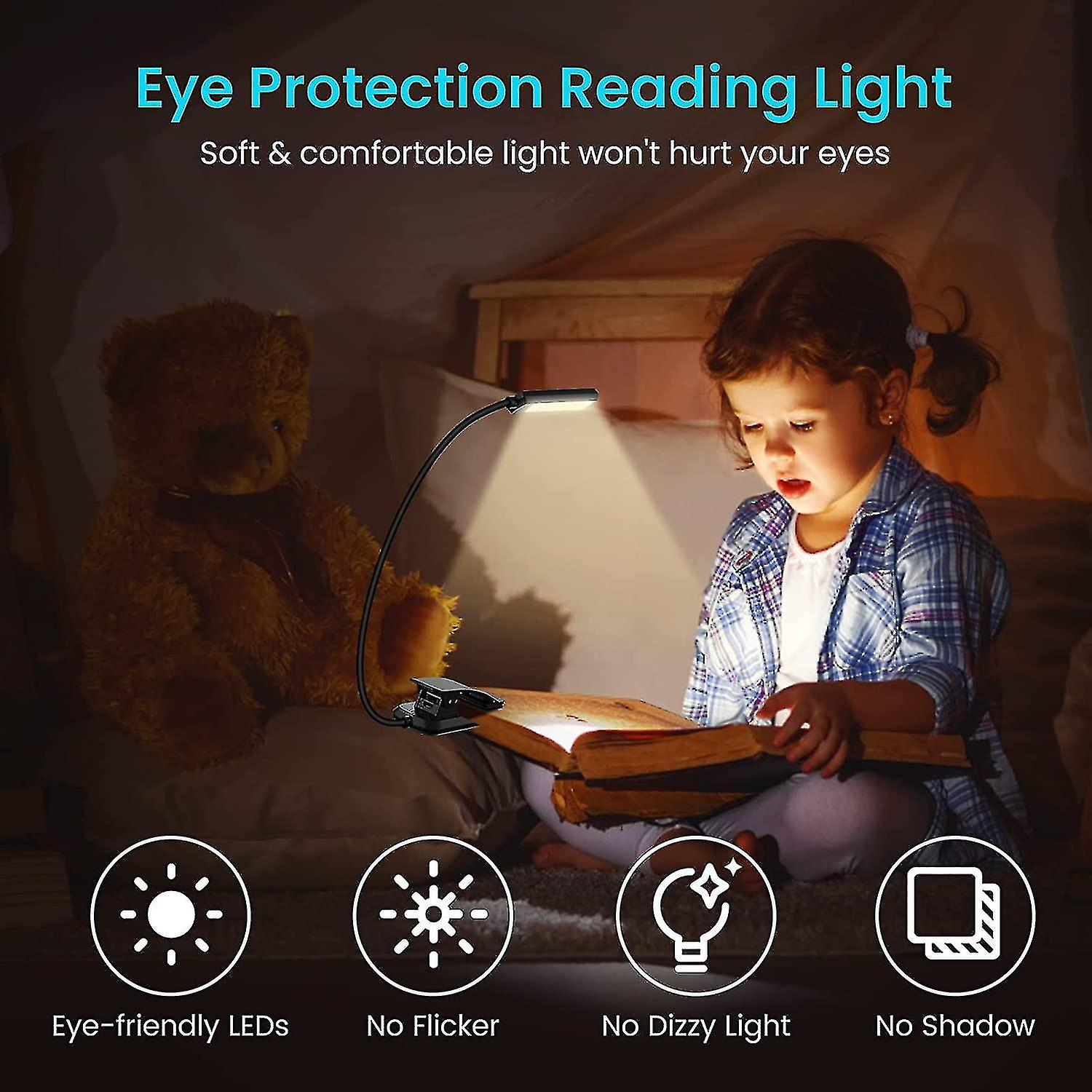 Reading Lamp， Clip Light 6 Led Rechargeable Reading Lamp， 3 Brightness Modes (cool White andamp; Warm White)， 360 Flexible Neck， Bed Reading Lamp， Night