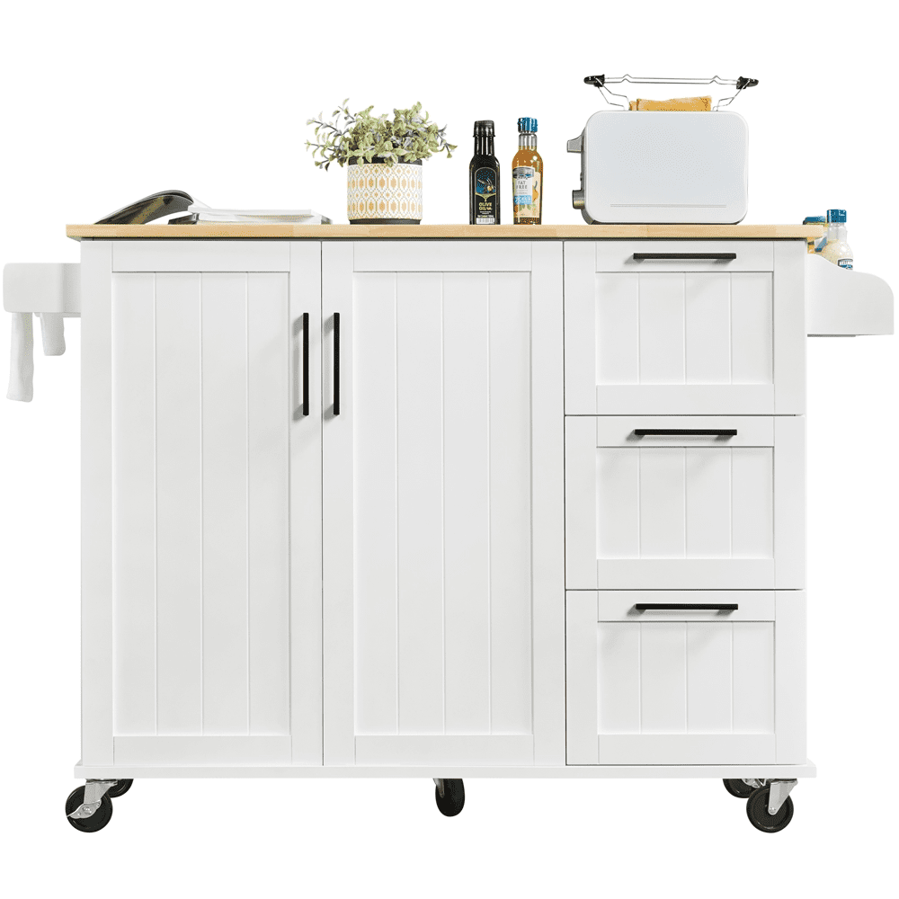 Yaheetech Rolling Kitchen Cart Kitchen Island with Wood Top and Drop Leaf Breakfast Bar，White