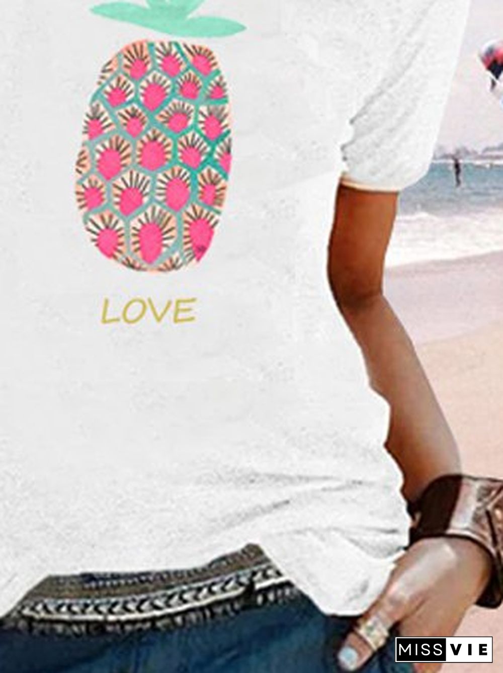 Pineapple printed oversized casual T-shirt