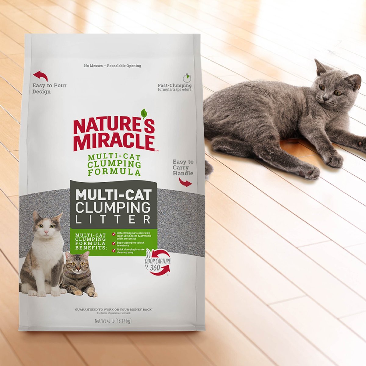 Nature's Miracle Multi-Cat Clumping Clay Cat Litter， 40-lb bag