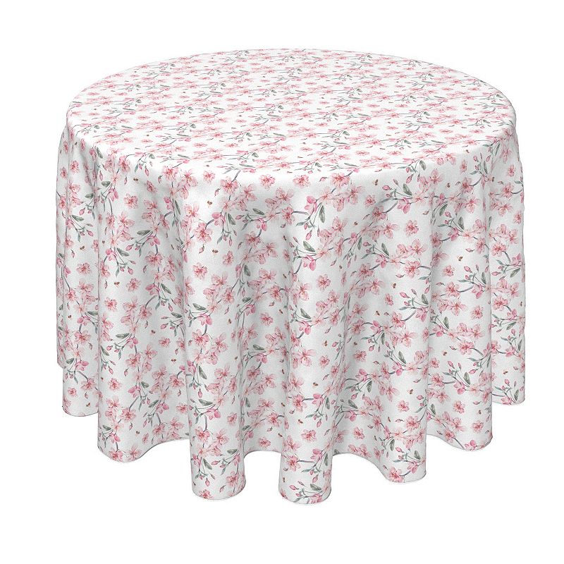 Round Tablecloth， 100% Polyester， 90 Round， Pink Floral Blossom