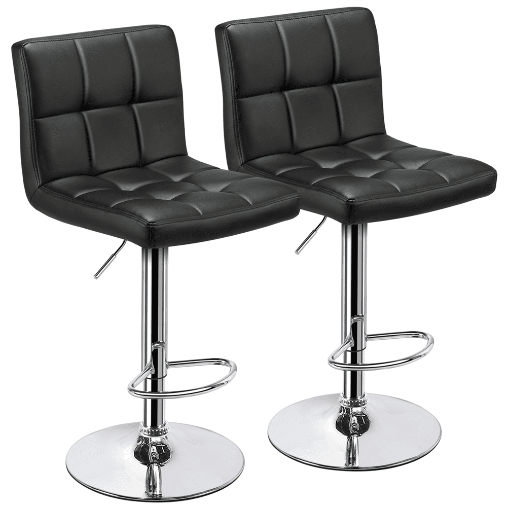 SMILE MART Adjustable Faux Leather Swivel Bar Stools， 2pcs， Black