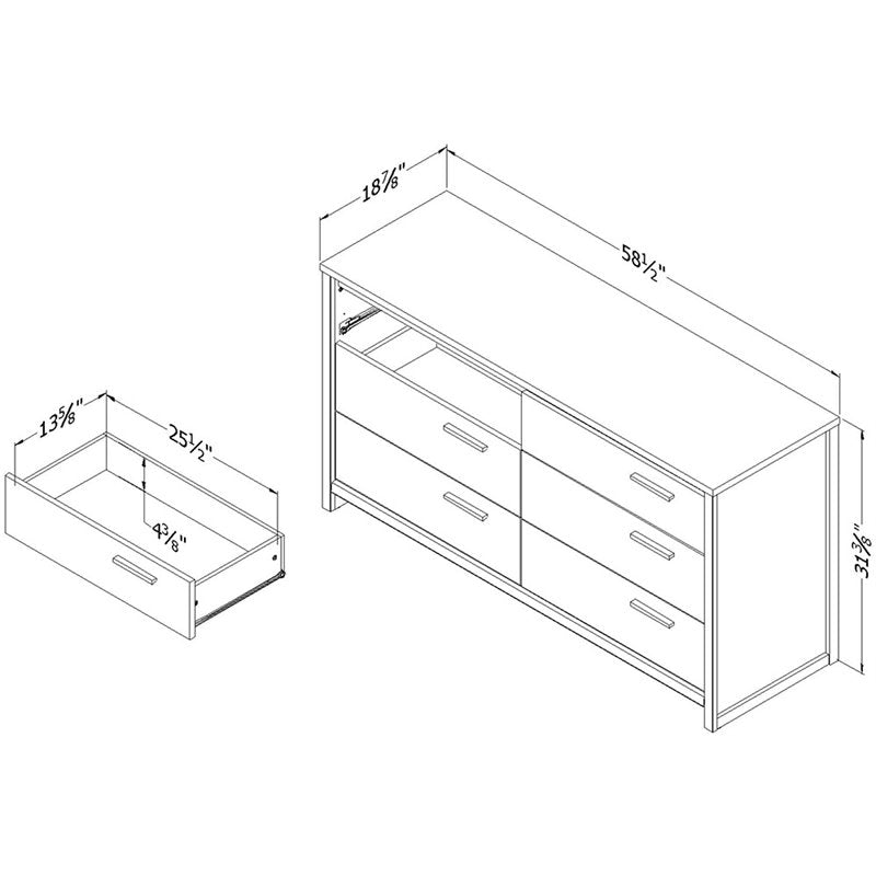 Pemberly Row 6 Drawer Double Dresser in Natural Walnut