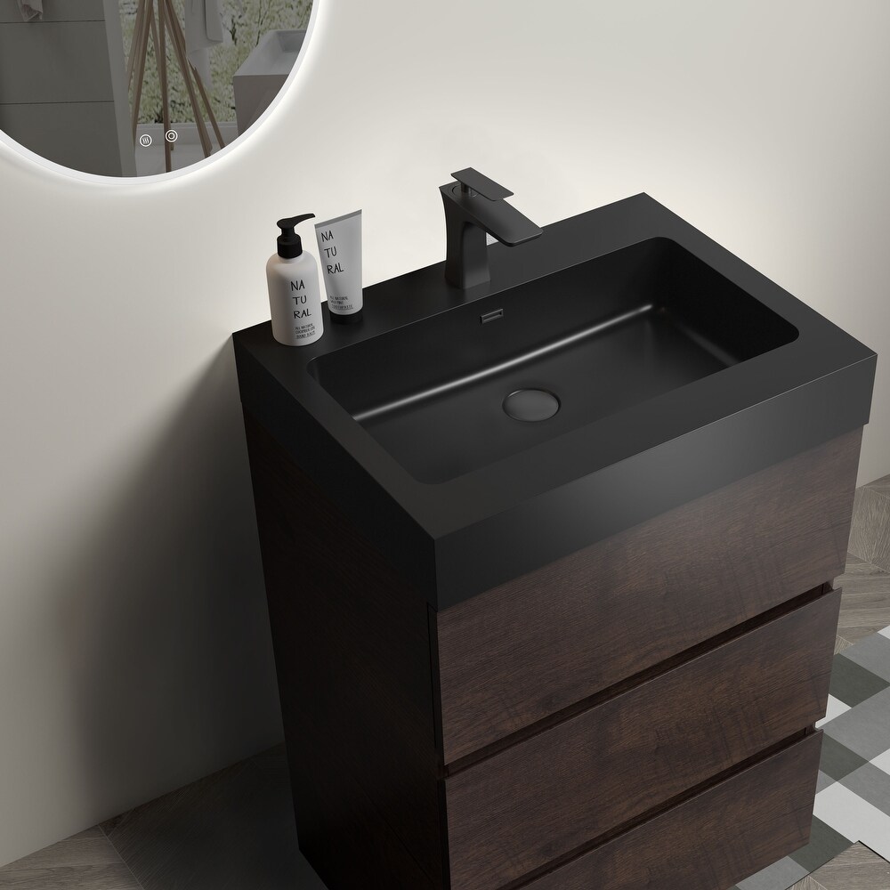 Walnut Bathroom Vanity with Sink Men's Washbasin Large Storage Cabinet