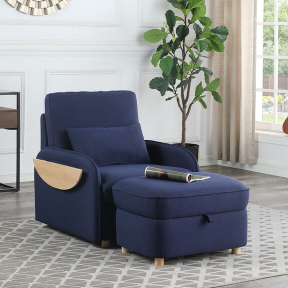 Huckleberry Blue Linen Accent Chair with Storage O...