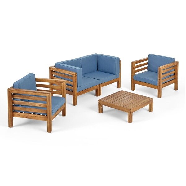 Oana Outdoor 4seat Acacia Loveseat Chat Set with Cushions by Christopher Knight Home