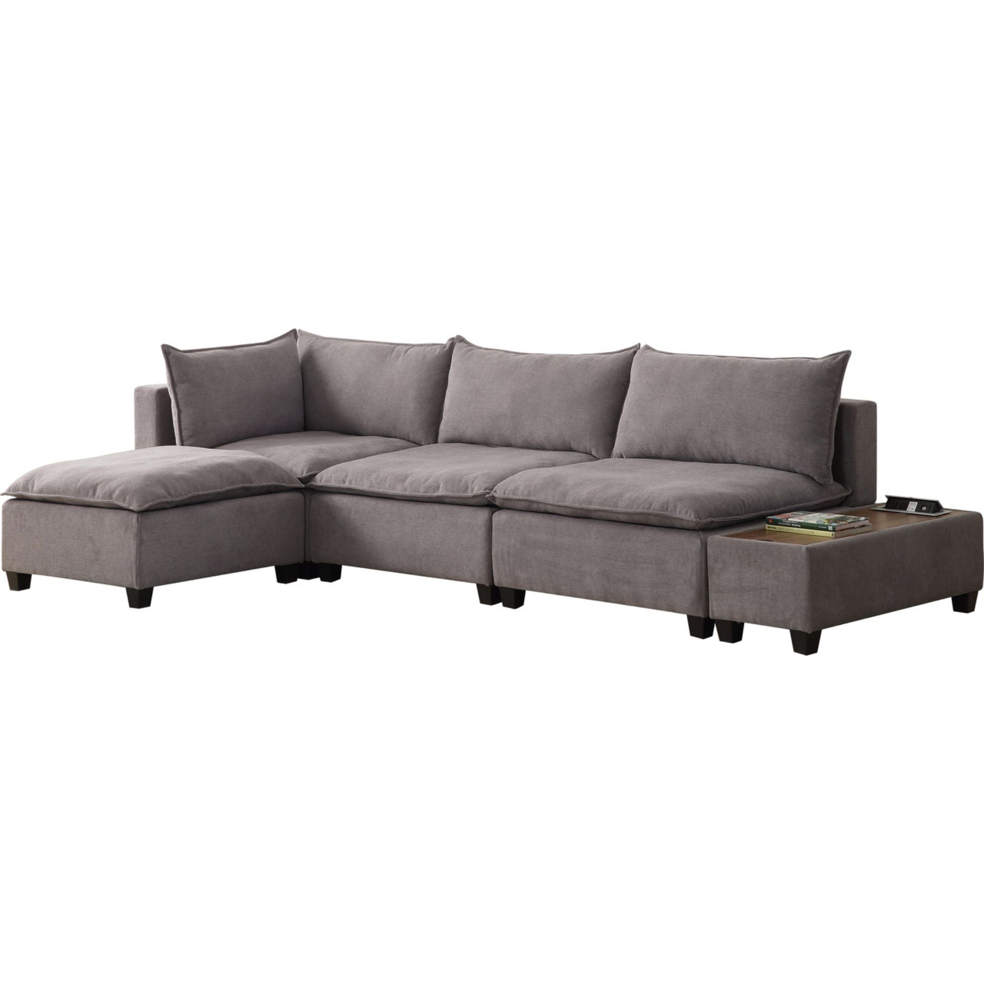 Set of 5 Trout Gray Madison Modular Sectional Sofa Ottoman with USB Storage Console Table, 10.75'