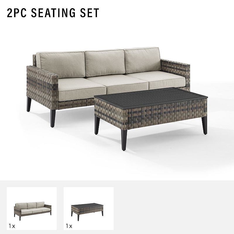 Crosley Prescott Wicker Patio Couch and Coffee Table 2-piece Set