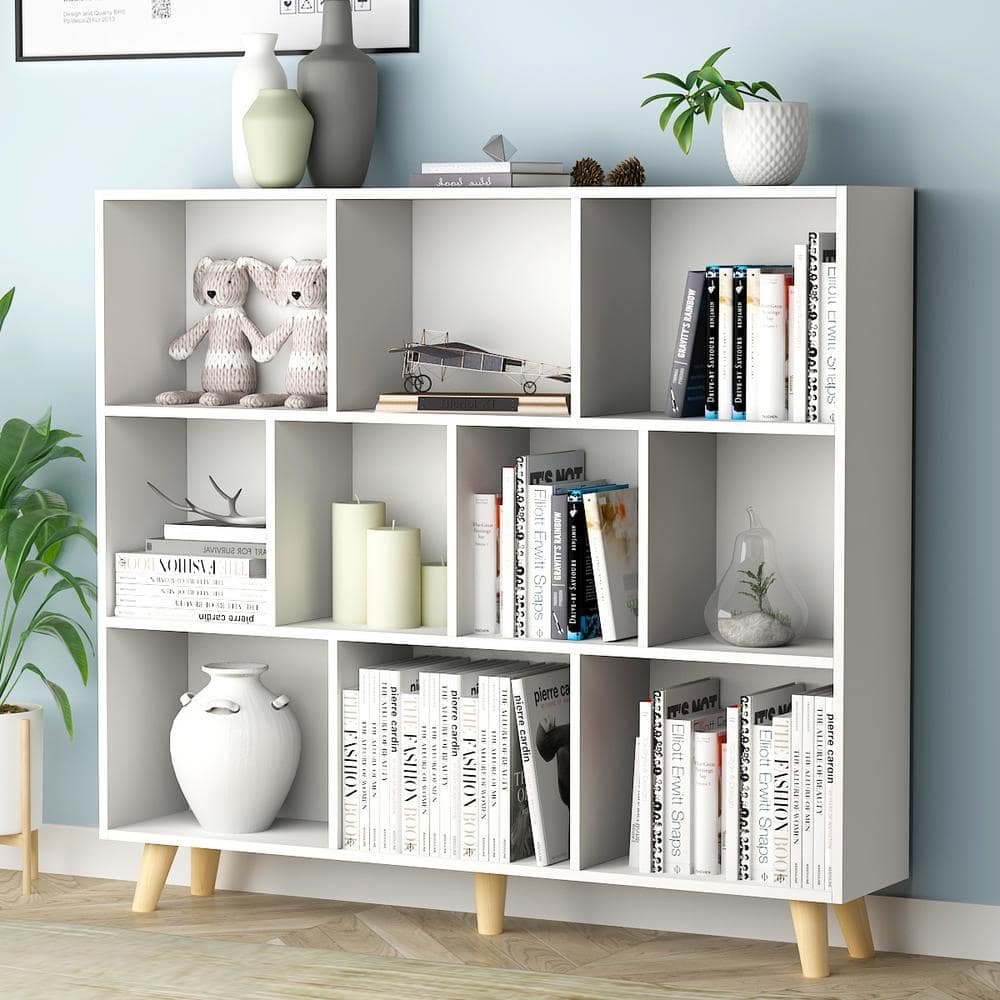 FUFUGAGA 42.1 in. H White Wooden 10-Shelf Freestanding Standard Bookcase Display Bookshelf KF21010001-120