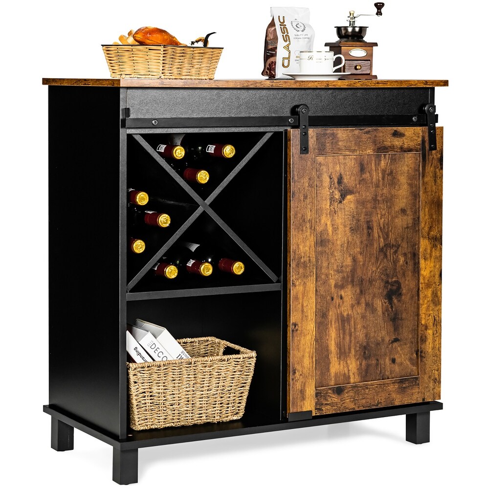 Kitchen Buffet Storage Cabinet Sideboard w/Sliding Barn Door Wine Rack