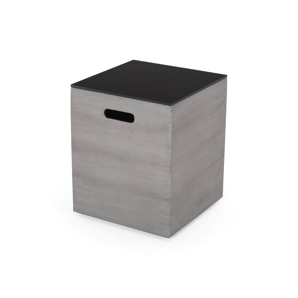 Noble House Langton 16 in. x 20 in. Rectangular Concrete Propane Fire Pit in Dark gray with Tank Holder 70827