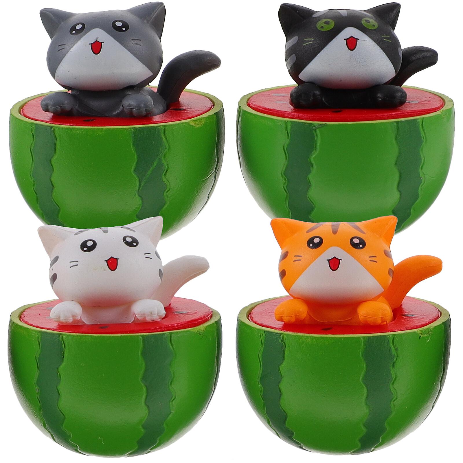 4pcs Watermelon Cat Ornament Cat  Gardening Decorations Landscaping Desktop Dolls