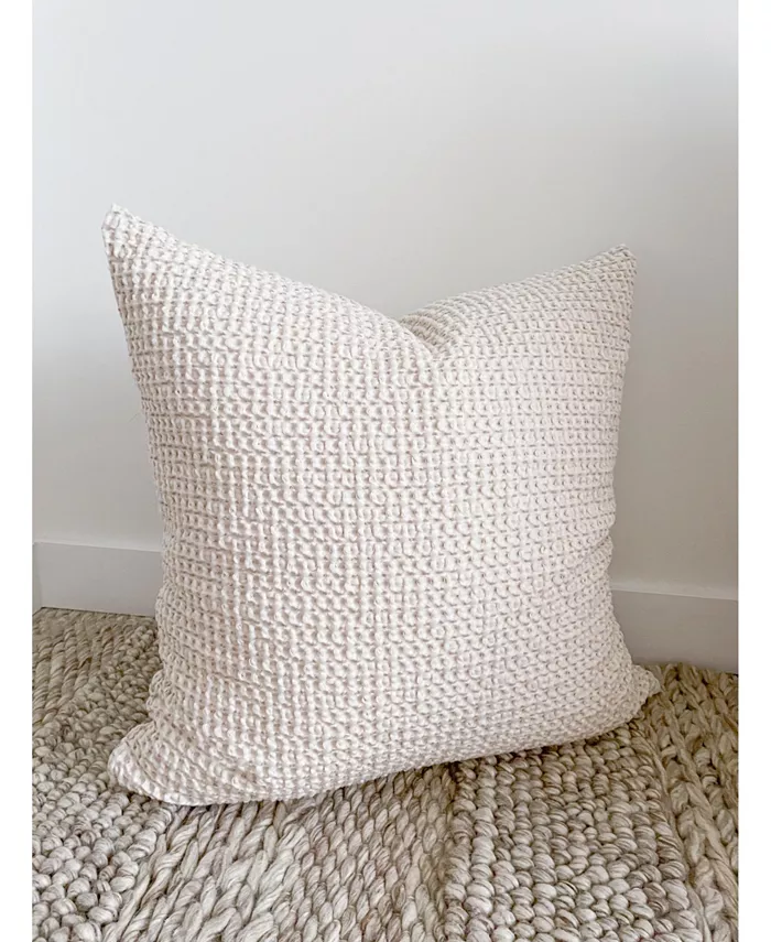 Anaya Home Ivory and Taupe 26X26 Down Cotton Waffle Weave Pillow