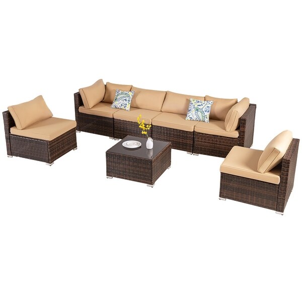 7PC Brown Wicker Patio Conversation Set with TableClearance