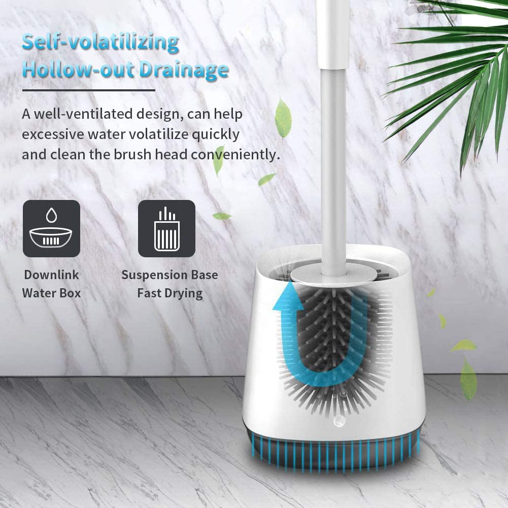 AOMBOO Toilet Brush and Holder Set， Bathroom Toilet Bowl Brush and Caddy Cleaning Brush with Holder Silicone Bristles and TPR Soft Bristle