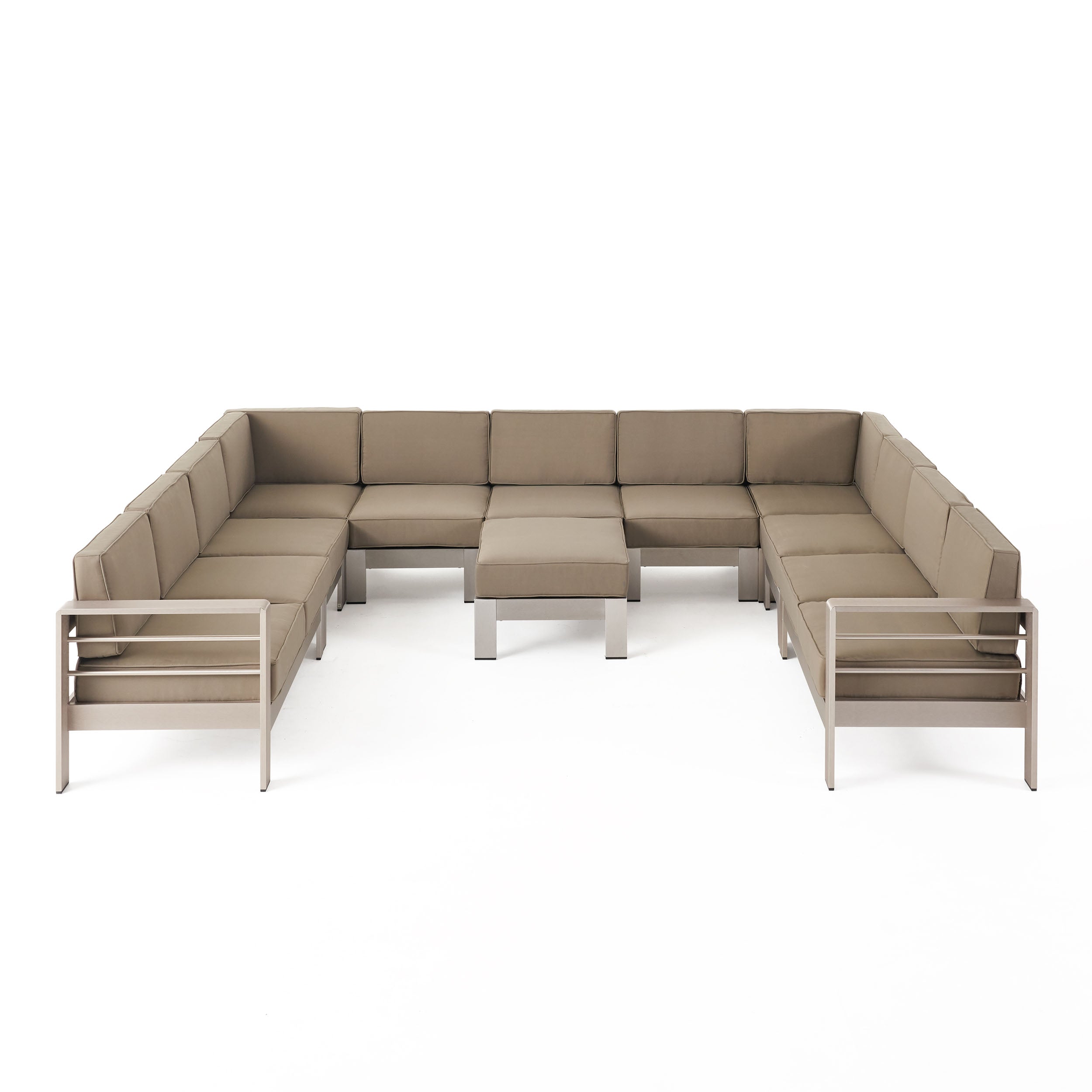 Freda Outdoor 11 Seater Aluminum U-Shaped Sofa Sectional and Ottoman Set