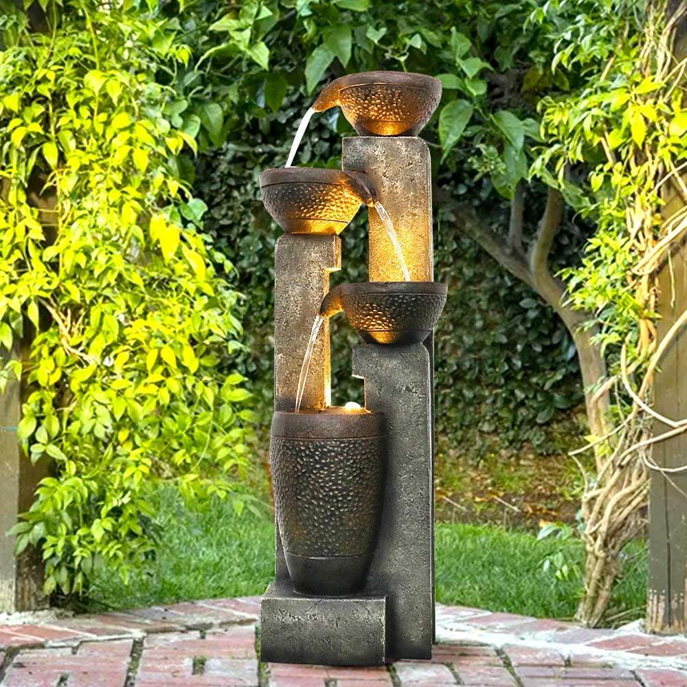 4-Tier Pots Outdoor Water Fountain for Garden - Outdoor Water Fountain for Yard， Floor Patio， Backyard and Home Art Decor