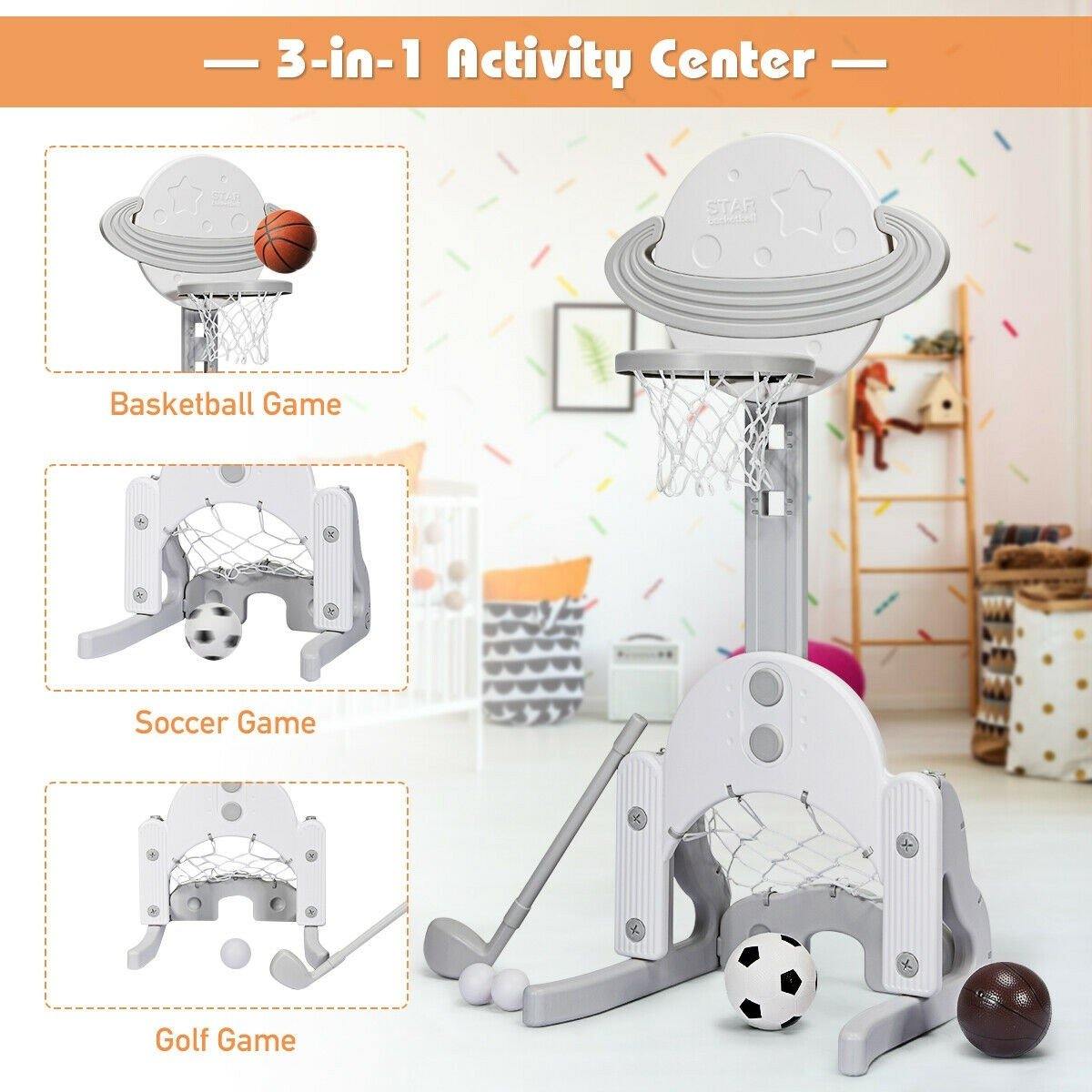 Costzon Kids Basketball Hoop, Toddler Sports Activity Center w/ 5 Adjustable Height Levels