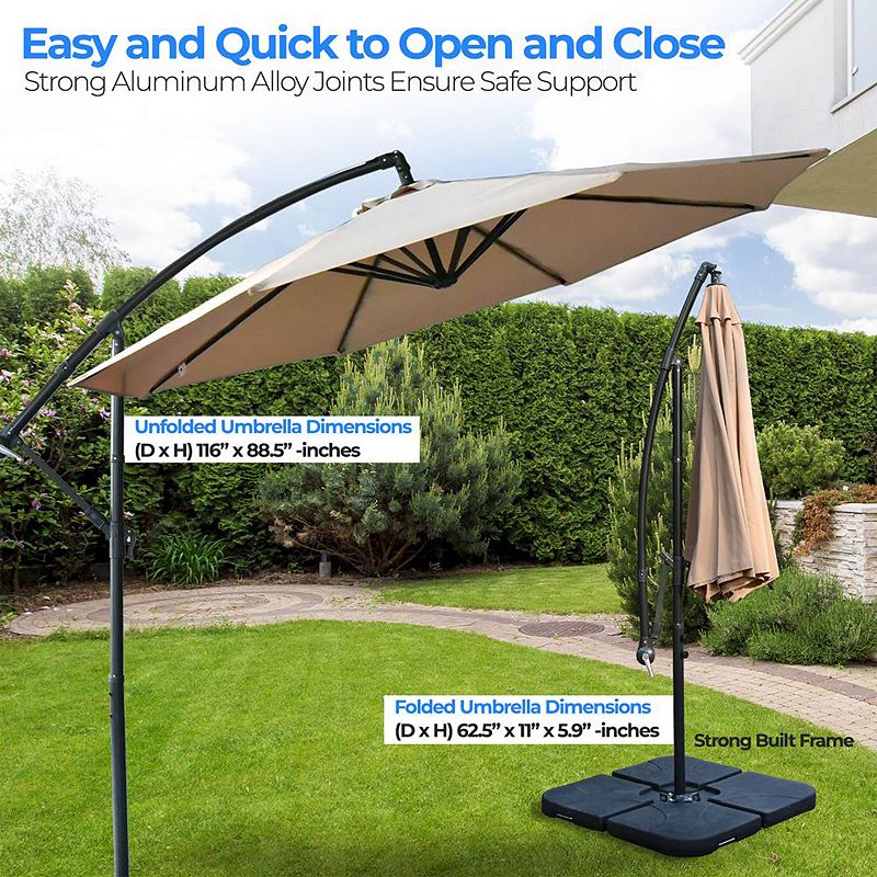 Serenelife 10 Foot Hanging Patio Umbrella With Push Button Tilt， Crank And Base