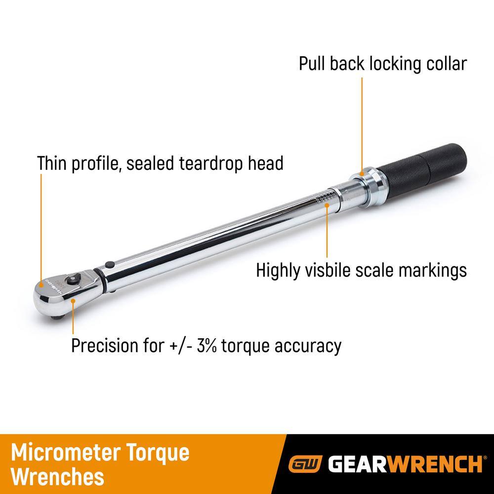 GEARWRENCH 12 in. Drive 30 ft.lbs. to 250 ft.lbs. Micrometer Torque Wrench 85066M