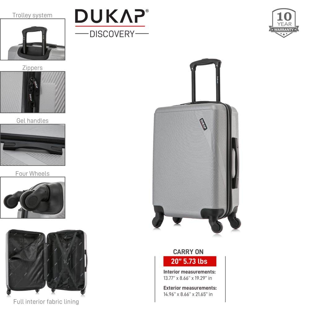 DUKAP InUSA Discovery Lightweight Hardside Spinner 20 in. Carry-On Silver DKDIS00S-SIL