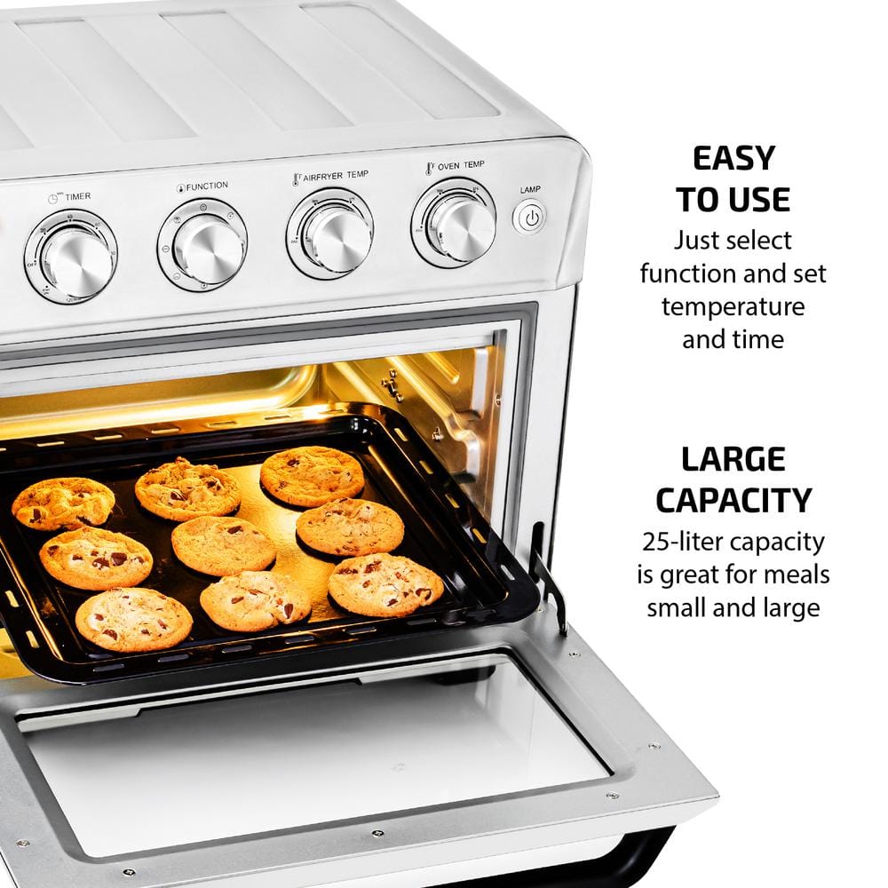 OVENTE 1700-Watt Stainless Steel Countertop Multi-Function Air Fryer Rotisserie Convection Oven and Dehydrator OFM2025BR