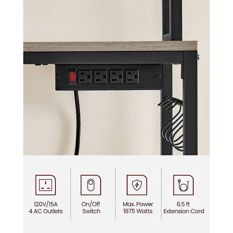 Bakers Rack With Power Outlet， Microwave Stand， Coffee Bar With Metal Wire Panel