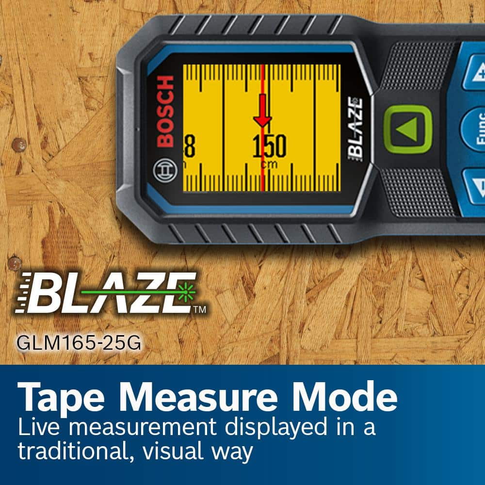 Bosch BLAZE 165 ft. Green Laser Distance Tape Measuring Tool with Color Screen and Measurement Rounding Functionality GLM165-25G