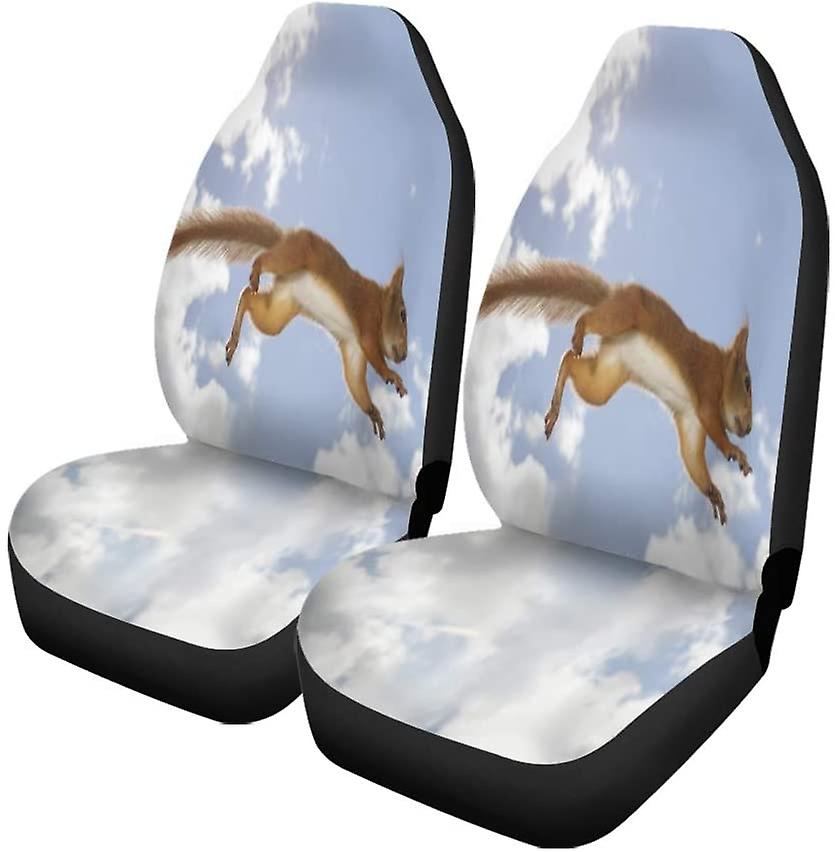 Set Of 2 Car Seat Covers Brown Activity Red Squirrel Jumping In The Air Clouds Universal Auto Front Seats Protector Fits