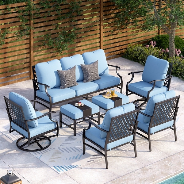 MAISON ARTS 6/7Piece Patio Conversation Sets，Sofa Set with 2/4 x Single Chairs，1 x 3seater Sofa and Coffee Table/Ottomans