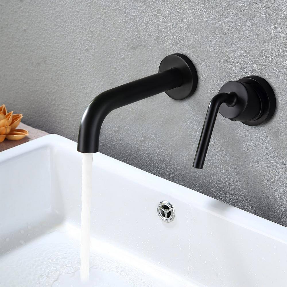 Hlihome Single Handle Wall-Mounted High Arc Bathroom Faucet in Matte Black RBDK-9076-MB