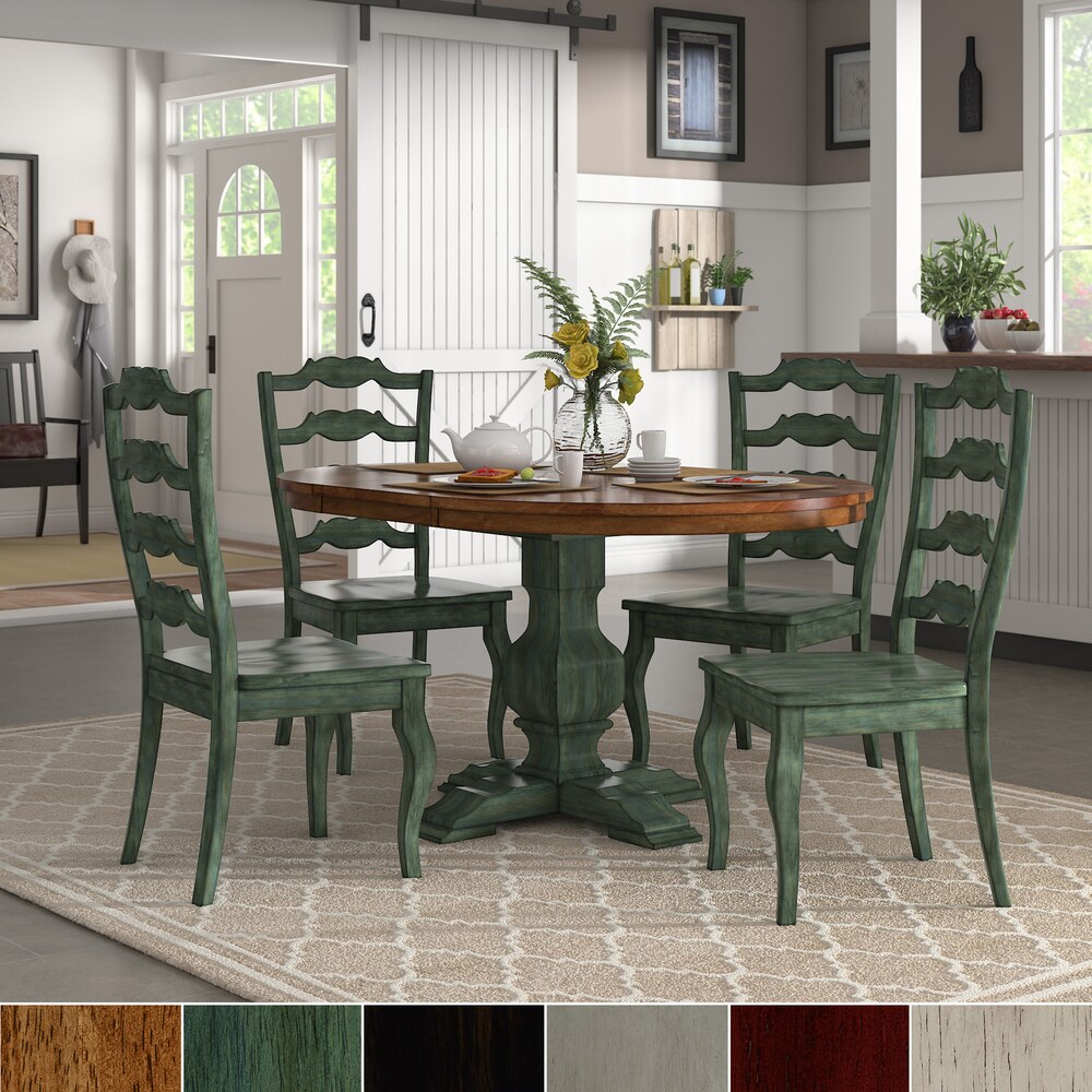 Eleanor Sage Green Extending Oval Wood Table French Back 5 piece Dining Set by iNSPIRE Q Classic